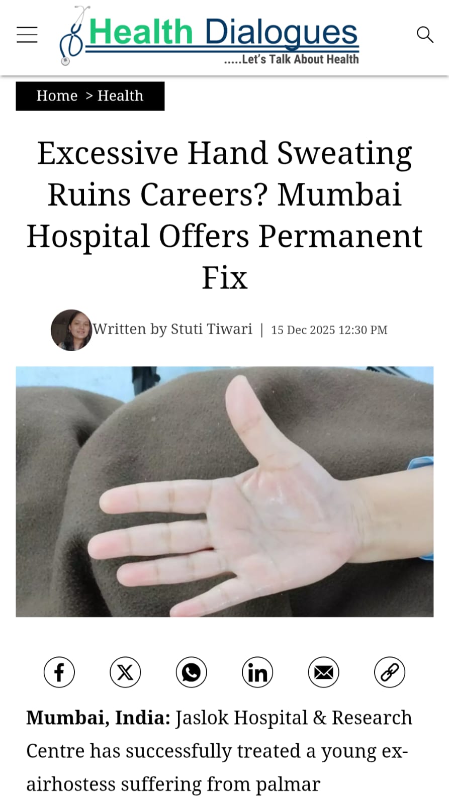 Excessive Hand Sweating Ruins Careers? Mumbai Hospital