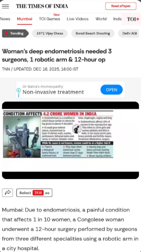 Woman’s deep endometriosis needed 3 surgeons, 1 robotic arm & 12-hour op