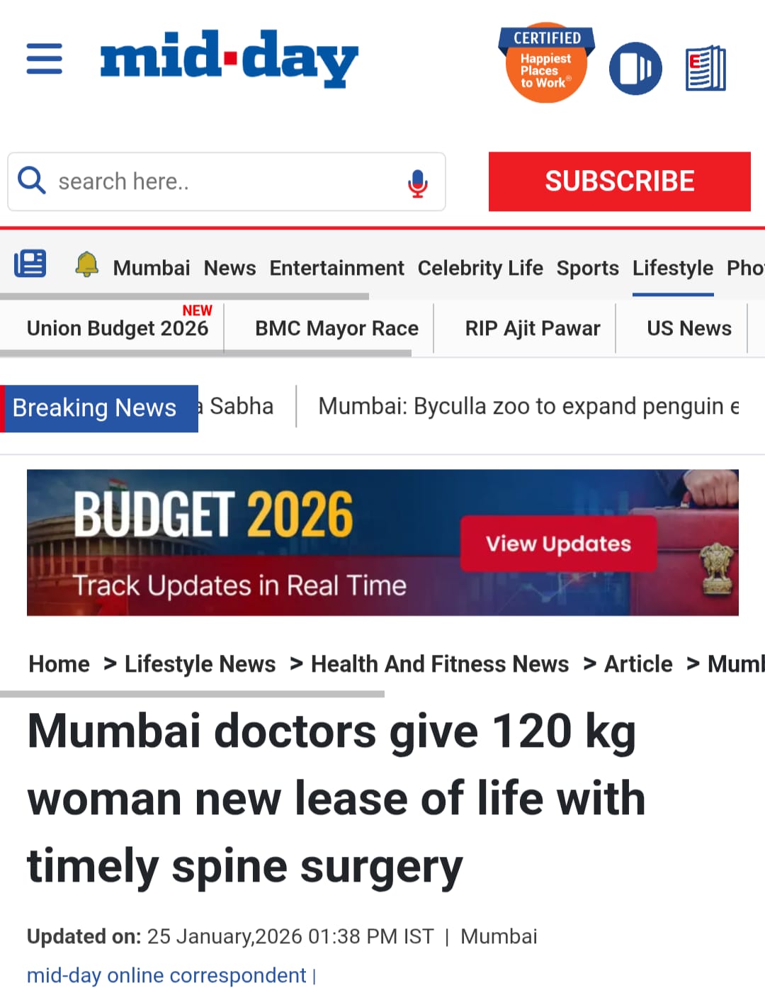 Mumbai doctors give 120 kg woman new lease of life with timely spine surgery