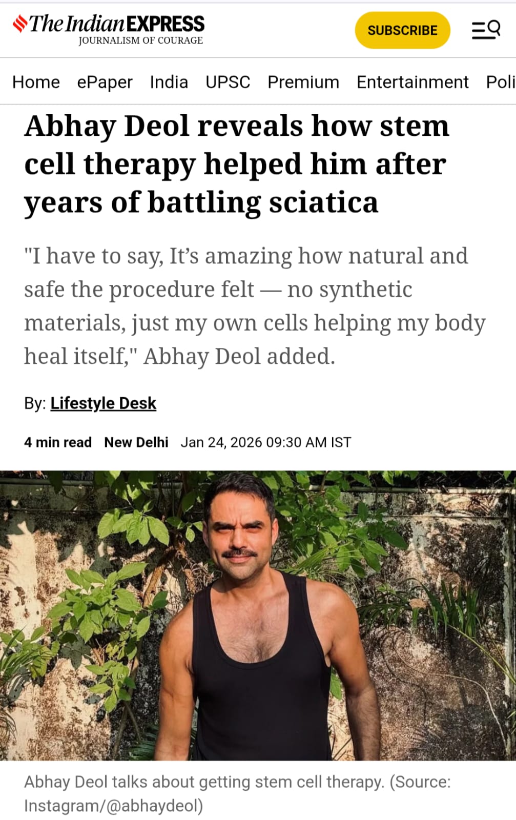 ‘I felt quite hopeless at times’: Abhay Deol reveals how stem cell therapy helped him after years of battling sciatica