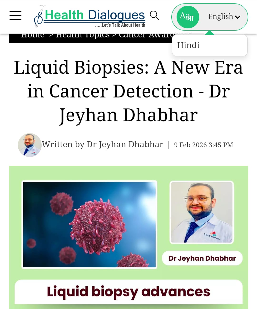 A New Era in Cancer Detection - Dr Jeyhan Dhabhar