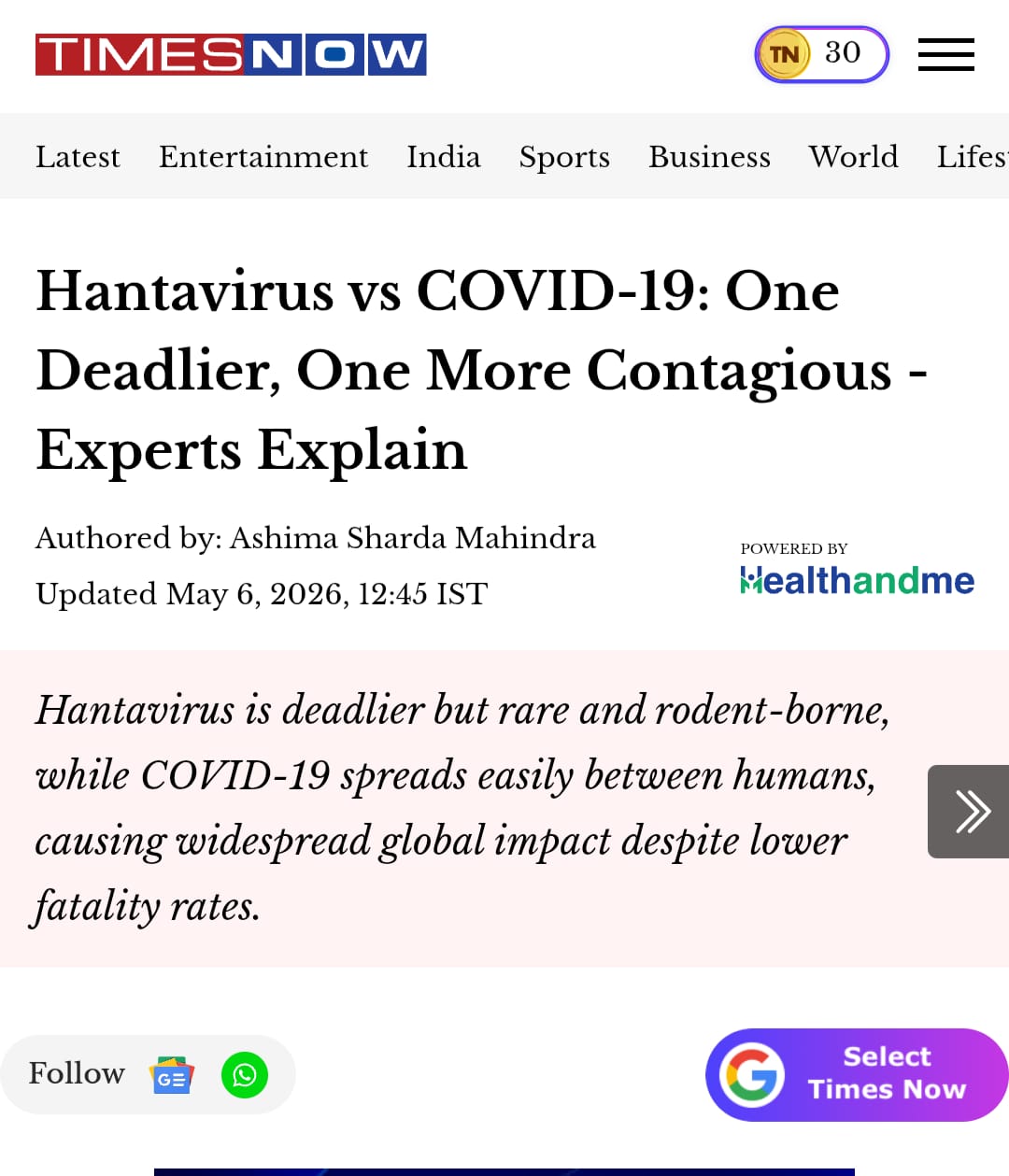 Hantavirus vs COVID-19: One Deadlier, One More Contagious - Experts Explain